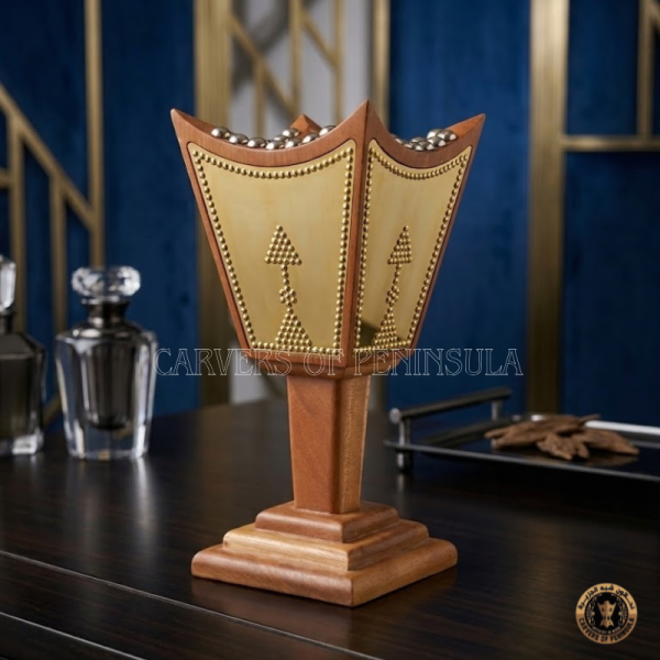 Signature Wooden Mitkan with Handle Stand & Steel Detail