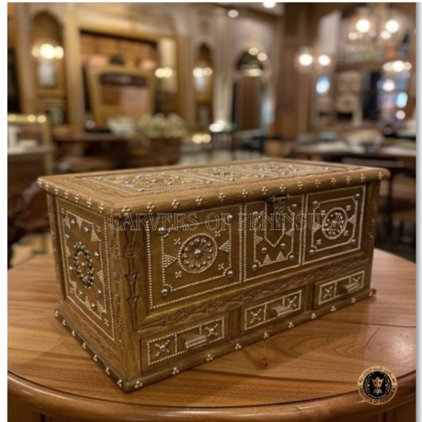 Intricate Floral Carving Wooden Box