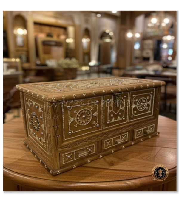 Intricate Floral Carving Wooden Box