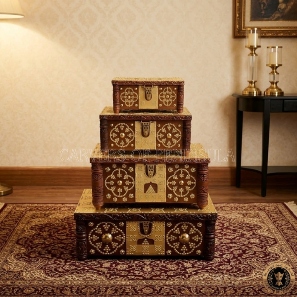 Brass Stud Ornated Wooden Chest Combo