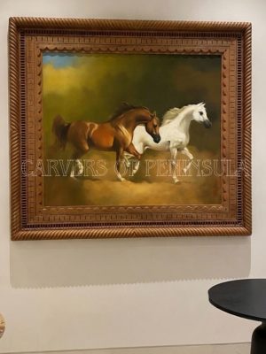 Arabian Horse Wall Décor – Classic Art in Carved Wooden Frame