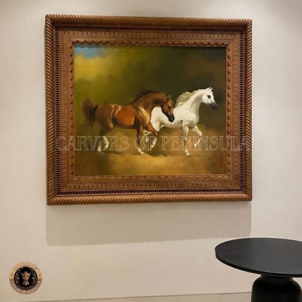 Arabian Horse Wall Décor – Classic Art in Carved Wooden Frame