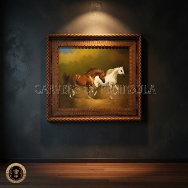 Arabian Horse Wall Décor – Classic Art in Carved Wooden Frame