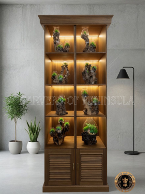 Solid Teak Wood Shelving Unit with Hidden LED Lights
