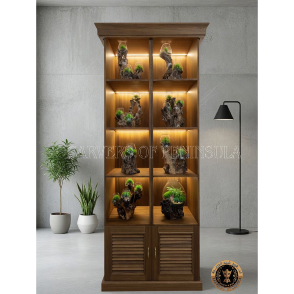 Solid Teak Wood Shelving Unit with Hidden LED Lights