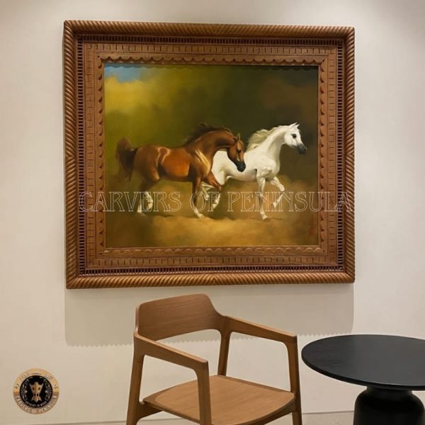 Arabian Horse Wall Décor – Classic Art in Carved Wooden Frame