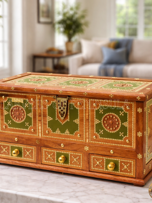 Leather Wrapping & Brass Studs Wooden Box