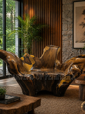 Natural Rosewood Tree Trunk Chair – Rustic Organic Pattern