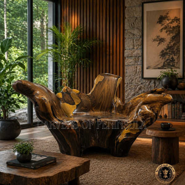 Natural Rosewood Tree Trunk Chair – Rustic Organic Pattern