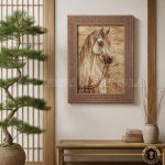Arabian Horse Coffee Artwork in Carved Wooden Frame