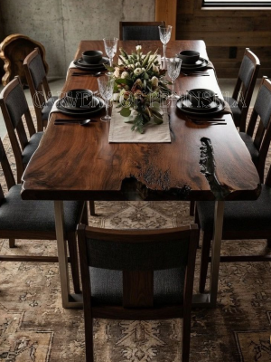 Mahogany Wood Live Edge Dining Table