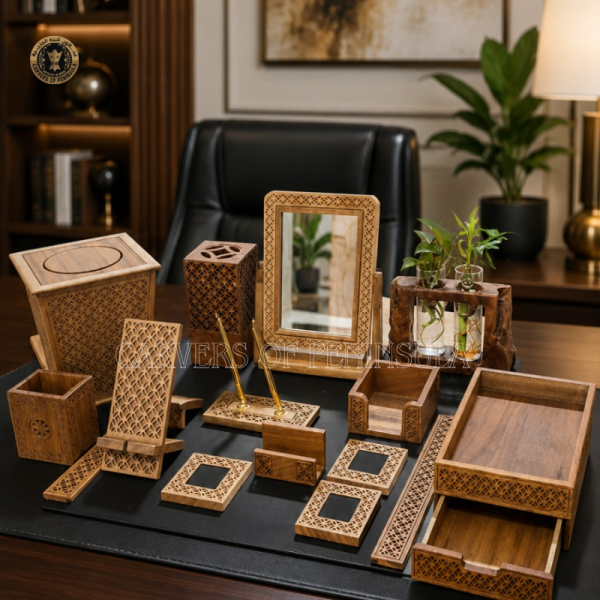 Teak Desk Accessories – Arabic Pattern Collection