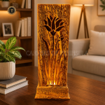 Floral Cutout Red Pine Wooden Lamp
