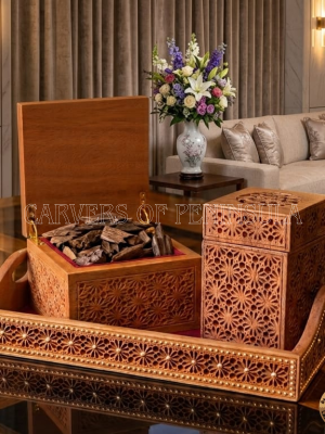Meshed Shajara Pattern Wooden Combo Set – Elegant Heritage Collection