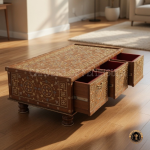 Premium Teak Wood Coffee Table Chest – Traditional Carved Design
