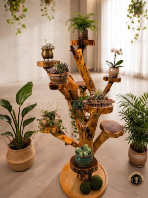 live-edge wooden display stand