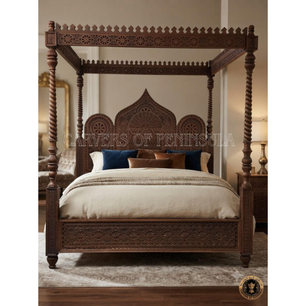 Royal Carved Canopy Bed Frame